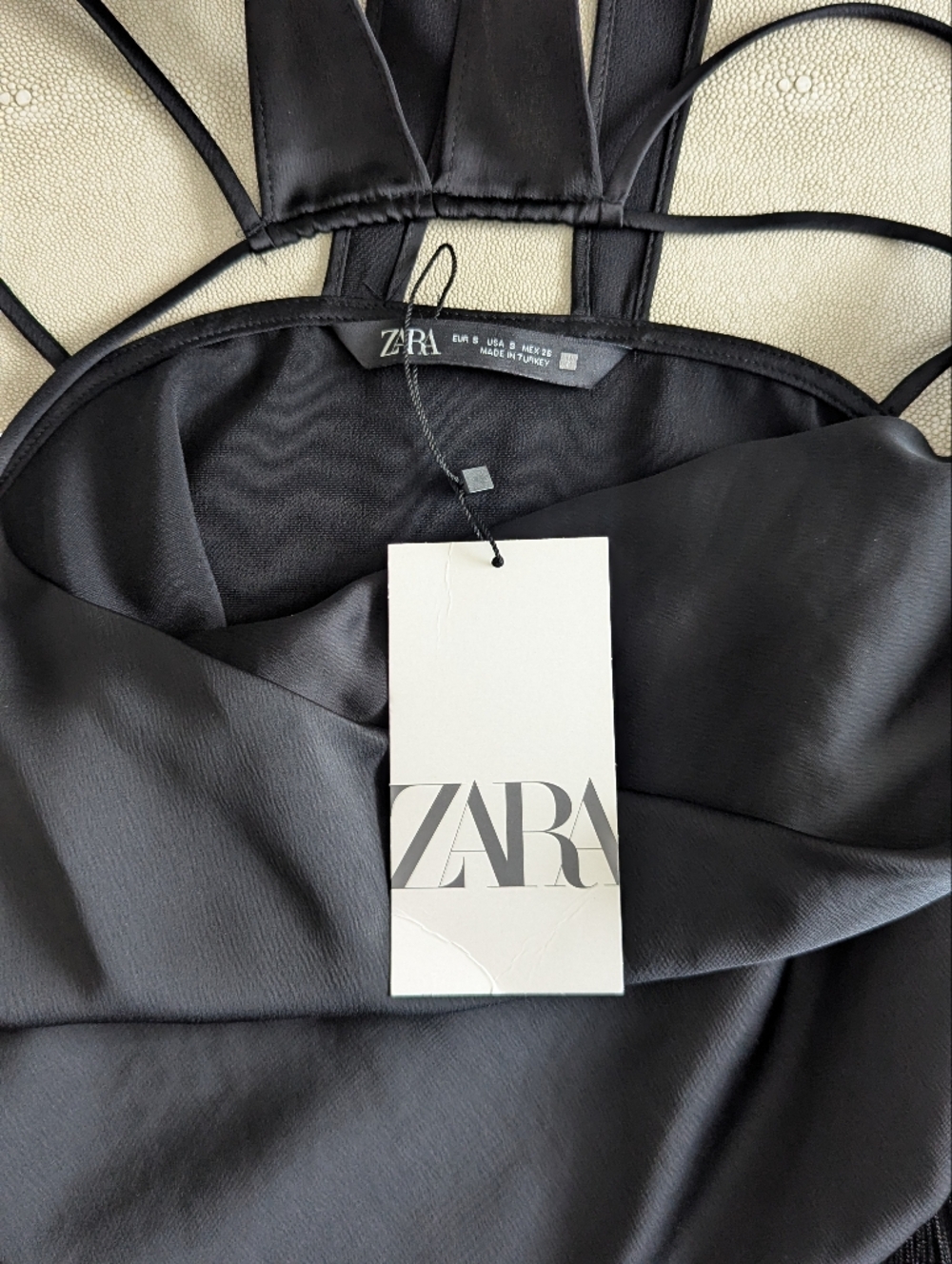Zara Black Satin-Look Fringe Halter Top Small New - Picture 3 of 8